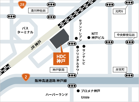 HDC神戸への地図